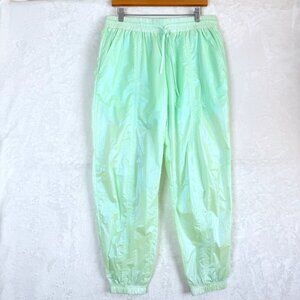 FABLETICS Sheer Ripstop Parachute Dance Gym Baggy Pants Womens L Cool Mint Neon